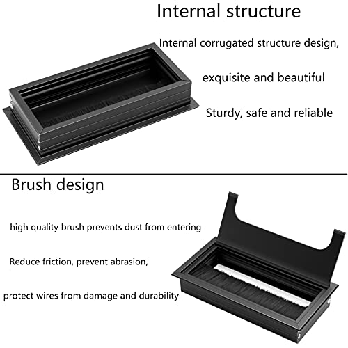 2 Piezas Tapa Pasacables de la Mesa del Escritorio de la Computadora, Aleación de Aluminio de 160 mm * 80 mm con Junta de Cepillo, Orificio de Inserción Organizador de Cables para Oficinas