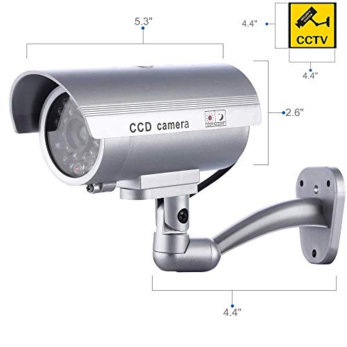 2 X Camaras Falsas de Seguridad | Cámara de Vigilancia CCTV Simulada para Uso en Interiores o Exteriores con luz LED Intermitente