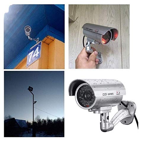 2 X Camaras Falsas de Seguridad | Cámara de Vigilancia CCTV Simulada para Uso en Interiores o Exteriores con luz LED Intermitente
