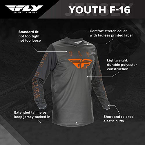 2021 Fly Racing F-16 Jersey (Gris/Naranja, Juvenil Medio)