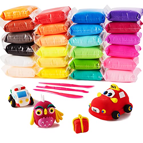 24 colores Air Dry Clay, arcilla de modelado ultraligero, QMay Magic Clay Artist Studio Toy, arcilla y masa de modelado no tóxico, arte creativo DIY Crafts, regalo para niños