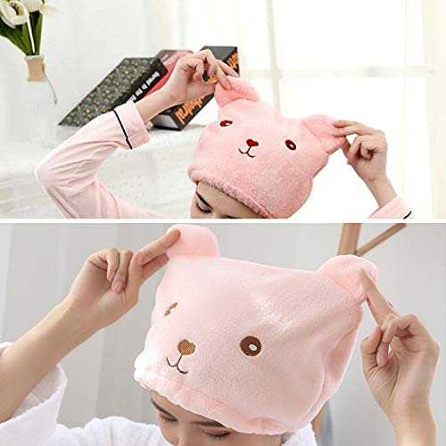 2Pcs Toalla Turbante de Pelo Secado Rápido de Microfibra Oso Gorro Pelo Seco Gorro de Baño de Secado Sombrero Cabello Seco Toalla para Secar el Pelo Gorro Absorbente de Agua para Cabello, Mujer y Niña