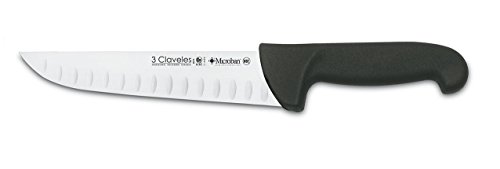 3 Claveles Cuchillo Carnicero Alveolado Proflex, Acero Inoxidable, Negro, 20 cm-8"
