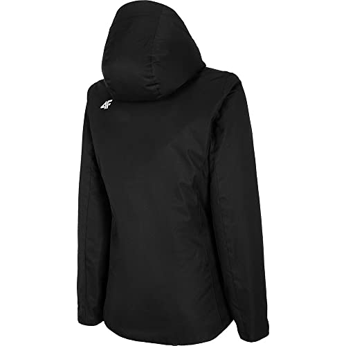 4F Chaqueta de invierno para mujer, chaqueta de esquí y snowboard, chaqueta de invierno con capucha, columna de agua de 5.000 mm, resistente al viento, impermeable, reflectante, Negro , XS