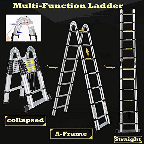5M Escalera Plegable Aluminio, Escalera Extensión telescópica de aluminio Escaleras Telescópicas, Escalera Alta multifunción Portátil para Loft Escaleras Extensibles, 150kg