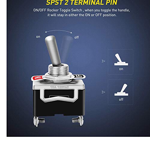 6 piezas Conmutador de Palanca SPST, Interruptor BasculanteAC125V 10A, Interruptor de Palanca ON/OFF 2 Posiciones 2 Pin, Rocker Toggle Switch para Auto Vehiculo Barco,con Tapa Impermeable