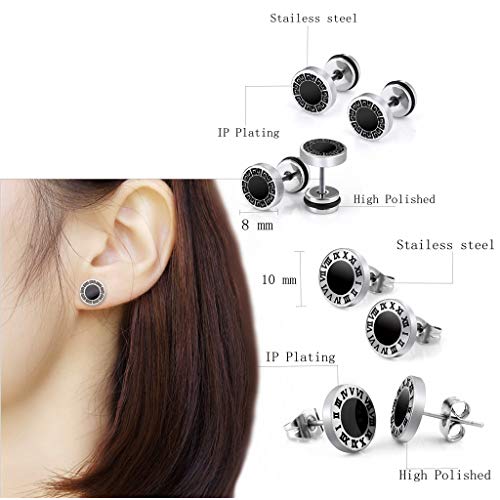 8 Pares de Pendientes de Acero Inoxidable para Hombres, 8 mm de Acero Inoxidable Clip Pendientes de Esmalte Piercing Ear Bisel Redondo Cool Stud Pendientes de perforación para Hombres,