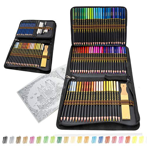 96 Lápices de Colores en estuche con cremallera, Estuche Lapices dibujo profesional para Adultos y Niños - Ideal para Colorear, Mandalas Colorear Adultos, Material Escolar