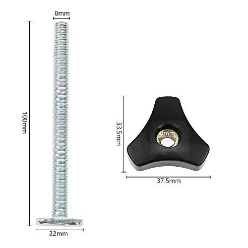 Abrazaderas de Riel en T - PLCatis 2 Piezas M8 Tornillos en T y Tuerca de Mango Plástico - Juego de Abrazadera de Metal Aleación de Aluminio para Sujeción Piezas y Fijación de Madera o metal - 8MM