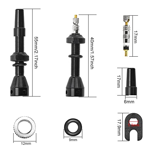 AFASOES 2 Pcs Valvula Tubeless Bicicleta Mtb 40mm Válvulas Presta Sin Camara Valvula Tubeless Carretera Valvula Fina Tubeless + 2 x Tapa 2 x Tórica 1x Llave para Ruedas Bicicleta Mtb Bici Sin Camara