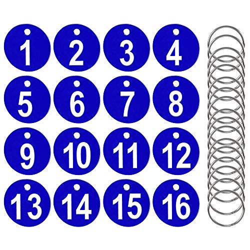 AFASOES 50 Pcs Etiquetas Numeradas Número 1-50 Llavero Numeros Etiquetas de Plástico Numeradas, Etiquetas Numeradas para Clasificar Llaves Perchas para Taquillas Hoteles Pubs Spa, 3.5 cm, Color Azul