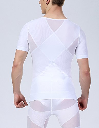 AIEOE - Hombre Shapewear Faja Reductora de Abdomen Transpirable Camiseta Top Moldeadora Adelgazante para Deportes - Blanco - Talla ES M