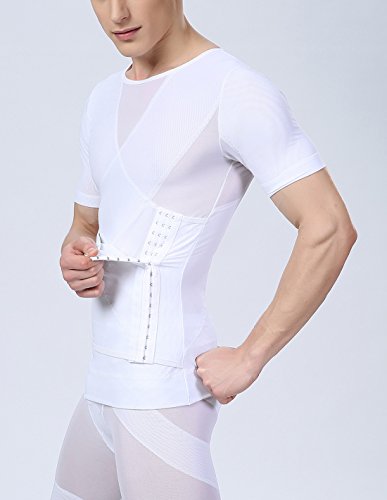 AIEOE - Hombre Shapewear Faja Reductora de Abdomen Transpirable Camiseta Top Moldeadora Adelgazante para Deportes - Blanco - Talla ES M