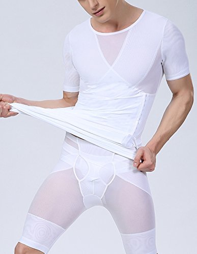 AIEOE - Hombre Shapewear Faja Reductora de Abdomen Transpirable Camiseta Top Moldeadora Adelgazante para Deportes - Blanco - Talla ES M