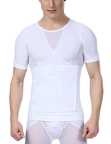 AIEOE - Hombre Shapewear Faja Reductora de Abdomen Transpirable Camiseta Top Moldeadora Adelgazante para Deportes - Blanco - Talla ES M