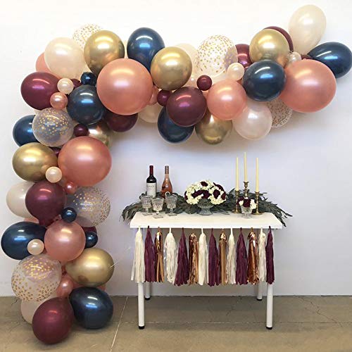 Aivatoba Kit de guirnaldas de globos de oro rosa y burdeos,color azul marino,confeti dorado y látex, globos de oro rosa para bodas,graduaciones, fiestas de nacimiento