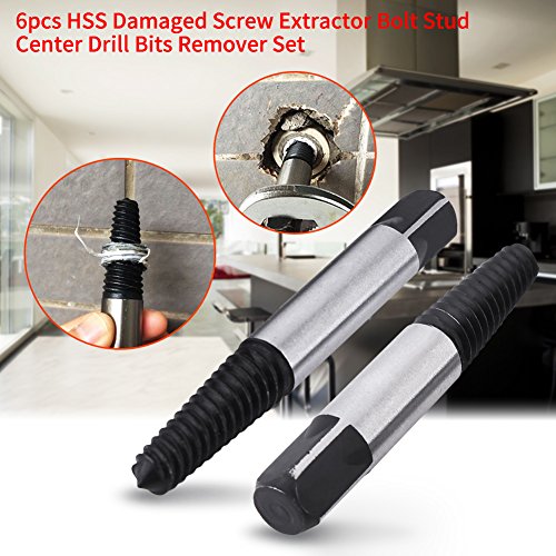 Akozon Juego de Extractores de Tornillos Rotos 6pcs Práctica HSS Damaged Screw Extractor Bolt Stud Remover Set para el Hogar