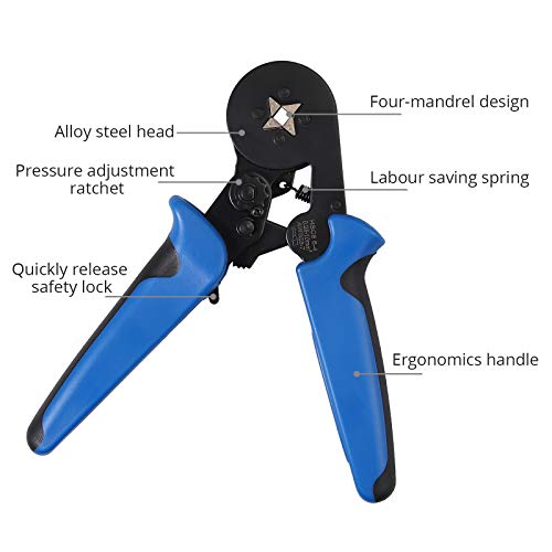 Alicates de Terminales 0.25-10mm² Crimpadora HSC8 6-4a puntera con 4 Caras con 1200 Terminales Eléctricos AWG 23-7 Juego de Alicates con Terminales para Uso Domestico, Eletricista Profesional