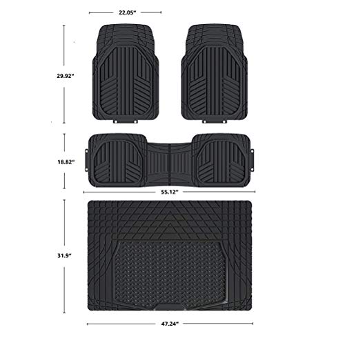 Amazon Basics - Alfombrilla de goma ultrarresistente para coches, todocaminos y camiones hecha para todas las estaciones (4 unidades, con protector de maletero)