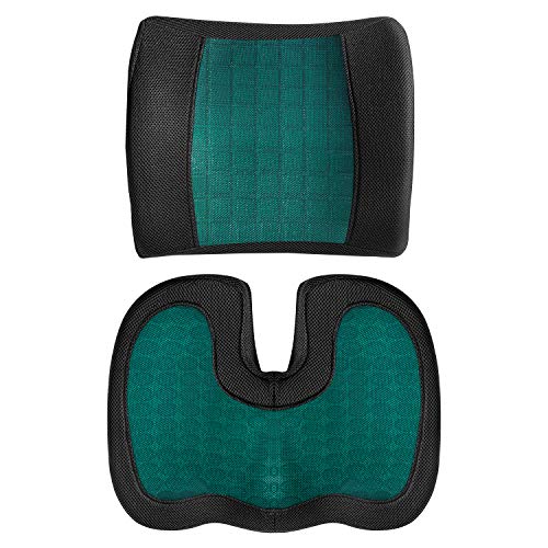 Amazon Basics - Cojín de asiento y cojín lumbar, espuma viscoelástica con gel refrescante, color negro, juego de 2