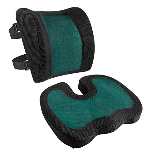 Amazon Basics - Cojín de asiento y cojín lumbar, espuma viscoelástica con gel refrescante, color negro, juego de 2