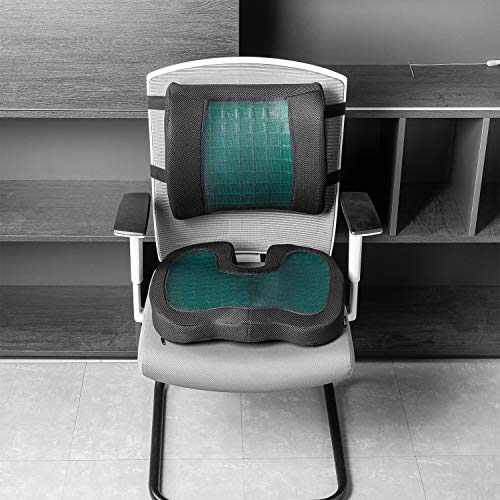 Amazon Basics - Cojín de asiento y cojín lumbar, espuma viscoelástica con gel refrescante, color negro, juego de 2