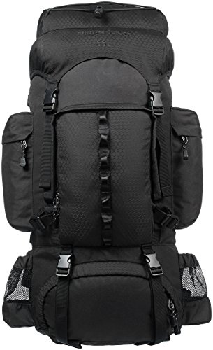 Amazon Basics - Mochila de senderismo con estructura interna y capa para lluvia, 55 L, Negro