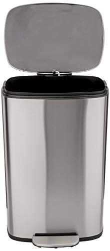 Amazon Basics Rectangle Soft-Close Trash Can - 50L, Satin Nickel