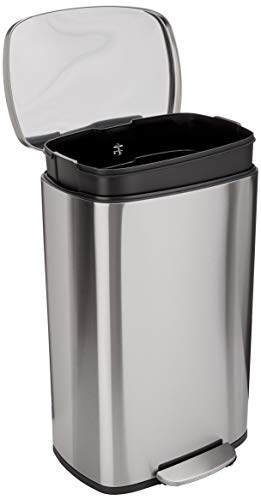 Amazon Basics Rectangle Soft-Close Trash Can - 50L, Satin Nickel