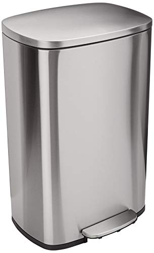 Amazon Basics Rectangle Soft-Close Trash Can - 50L, Satin Nickel