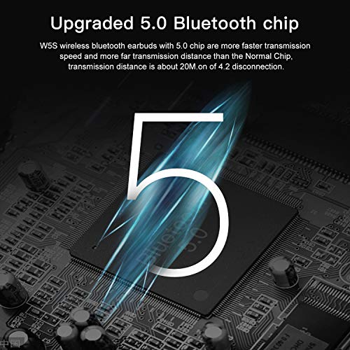 Amazon Brand - Umi Auriculares de botón inalámbricos W5s con Bluetooth 5.0 y certificación IPX7 compatibles con iPhone Samsung Huawei y Estuche metálico con Base de Carga (Rojo)