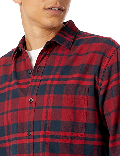 Amazon Essentials - Camisa de franela a cuadros de manga larga y ajuste regular para hombre, Rojo (Red Plaid), US L (EU L)