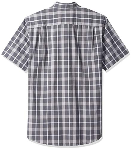 Amazon Essentials – Camisa informal de popelín a cuadros de manga corta de corte recto para hombre, carbón a cuadros, US S (EU S)