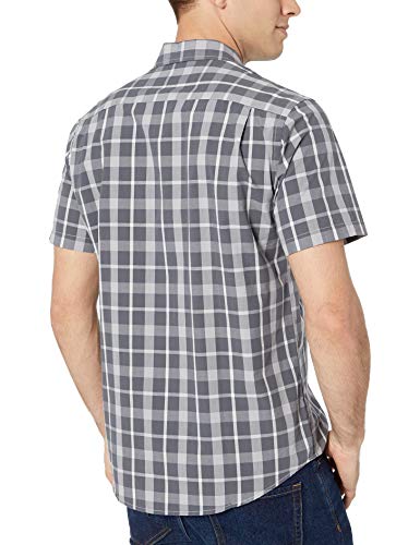 Amazon Essentials – Camisa informal de popelín a cuadros de manga corta de corte recto para hombre, carbón a cuadros, US S (EU S)