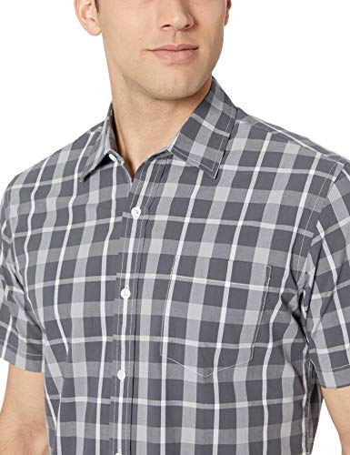 Amazon Essentials – Camisa informal de popelín a cuadros de manga corta de corte recto para hombre, carbón a cuadros, US S (EU S)