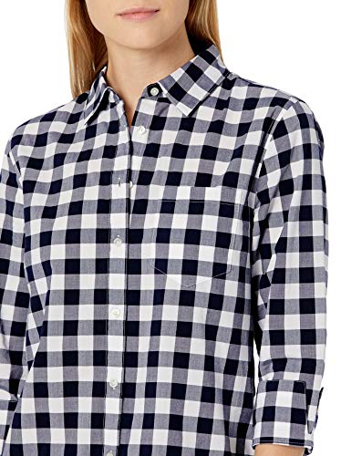 Amazon Essentials Classic-fit 3/4 Sleeve Poplin Shirt Athletic-Shirts, Azul Marino/Blanco, A Cuadros, M
