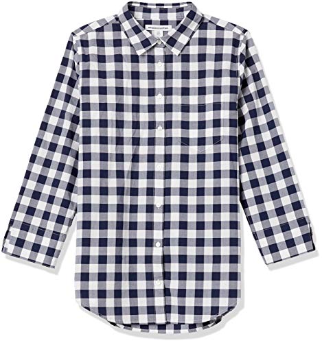 Amazon Essentials Classic-fit 3/4 Sleeve Poplin Shirt Athletic-Shirts, Azul Marino/Blanco, A Cuadros, M
