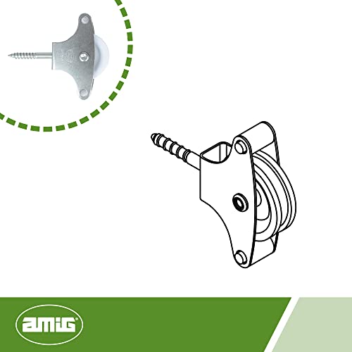 Amig - Polea de Acero con Roldana De Plástico Zincado para Tendederos de Ropa ø 39 mm, Incluye Tornillo Tirafondo de Sujección y Guías, 40 MM
