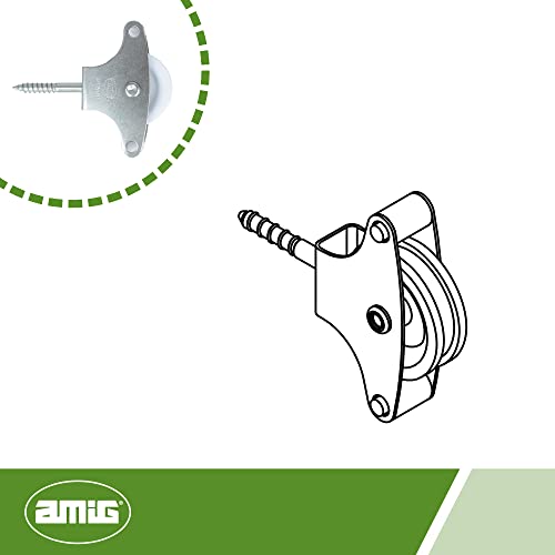 Amig - Polea de Acero con Roldana De Plástico Zincado para Tendederos de Ropa ø 39 mm, Incluye Tornillo Tirafondo de Sujección y Guías, 40 MM