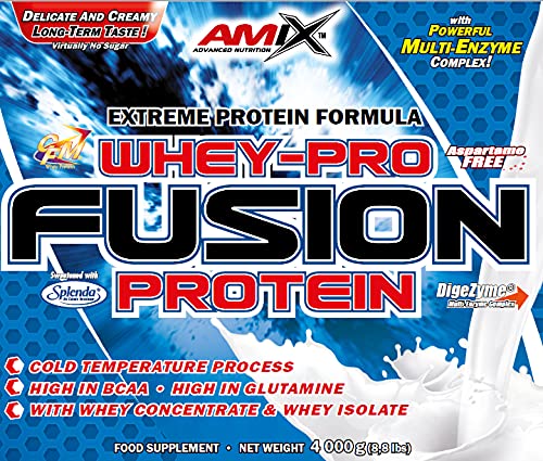 AMIX, Proteína Whey, Pure Fusión, Concentrado de Suero Ultra Filtrado, Sabor a Chocolate, Proteínas para Aumentar Masa Muscular, Proteína Isolada con Splenda, Contiene L-glutamina, 4 Kg