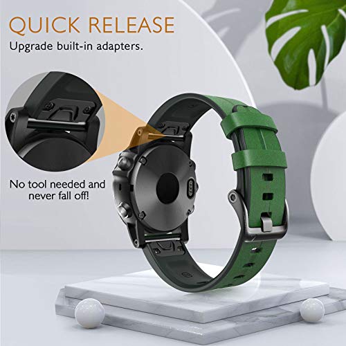 ANBEST Compatible con Garmin Fenix ​​6X/Fenix ​​6X Pro/Fenix ​​5X/Fenix ​​5X Plus Correa, Dos en Uno Pulsera de Repuesto de Silicona y Cuero para Fenix ​​3/3HR