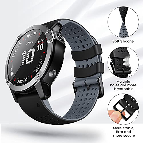 ANBEST Pulsera de Silicona Compatible con Garmin Fenix ​​5X/Fenix 6X Correa, 26mm Correa de Repuesto de Liberación Rápida para Fenix ​​6X Pro/Fenix 5X Plus/Fenix ​​3HR/Fenix ​​3, Negro/Gris