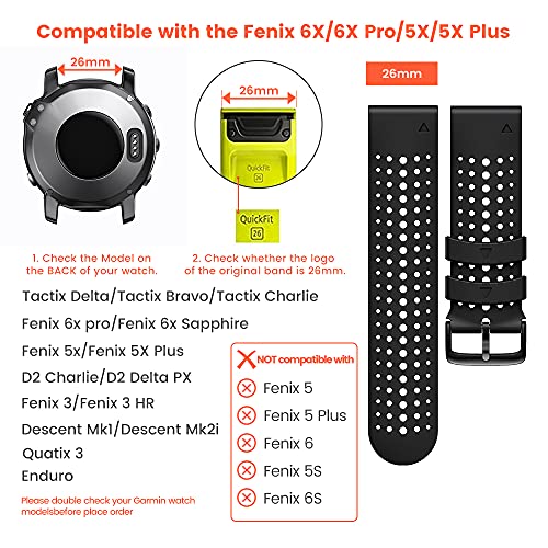 ANBEST Pulsera de Silicona Compatible con Garmin Fenix ​​5X/Fenix 6X Correa, 26mm Correa de Repuesto de Liberación Rápida para Fenix ​​6X Pro/Fenix 5X Plus/Fenix ​​3HR/Fenix ​​3, Negro/Gris