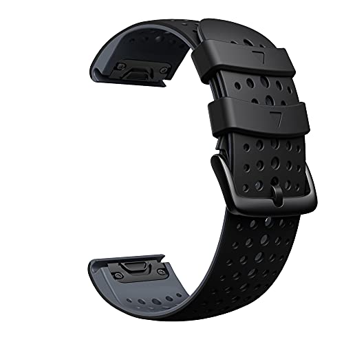 ANBEST Pulsera de Silicona Compatible con Garmin Fenix ​​5X/Fenix 6X Correa, 26mm Correa de Repuesto de Liberación Rápida para Fenix ​​6X Pro/Fenix 5X Plus/Fenix ​​3HR/Fenix ​​3, Negro/Gris