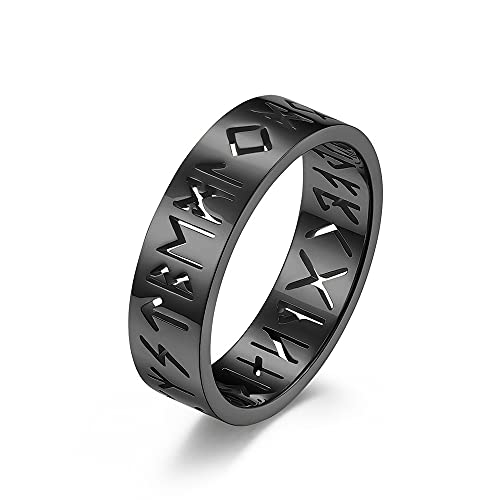 Anillo de Viking Nórdico Hueco para Hombres Mujeres Runas nórdicas Símbolos Banda de Acero Inoxidable Anillos Oro Negro Plata Oro Rosa Talla 6-12, Metal, no conocido,