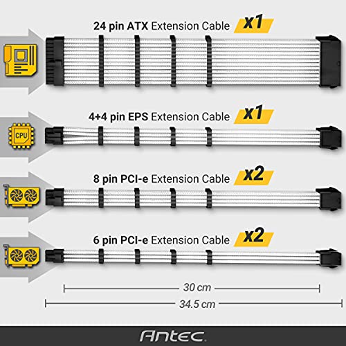 Antec Cable de Fuente de alimentación / 24 Pines ATX / 4 + 4 Pines EPS / 8 Pines PCI-E / 6 Pines PCI-E PSU Kit de Cable de extensión de 30 cm de Longitud con peines,