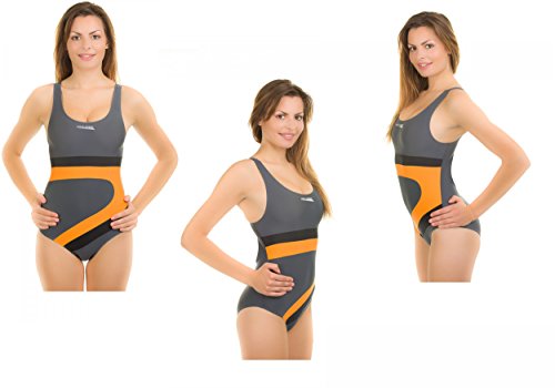 Aqua Speed® Monica - Bañador de una pieza para mujer, espalda de natación, modelo: gris, negro y naranja 331, talla: 40