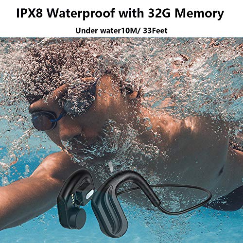 AQUYY Auriculares de Conducción ósea para Natación con 32GB de Memoria, IPX8 Impermeable Auriculares Bluetooth 5.0, Cascos MP3 Inalámbricos de Oreja Abierta para Bucear Correr Deportes Fitness Black