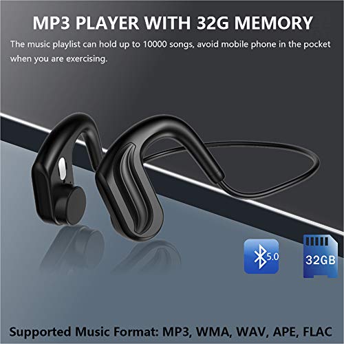 AQUYY Auriculares de Conducción ósea para Natación con 32GB de Memoria, IPX8 Impermeable Auriculares Bluetooth 5.0, Cascos MP3 Inalámbricos de Oreja Abierta para Bucear Correr Deportes Fitness Black