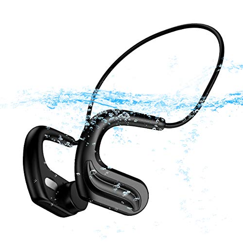 AQUYY Auriculares de Conducción ósea para Natación con 32GB de Memoria, IPX8 Impermeable Auriculares Bluetooth 5.0, Cascos MP3 Inalámbricos de Oreja Abierta para Bucear Correr Deportes Fitness Black